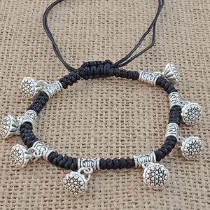 SILVER CLAD LOTUS PODS CHARMS BLACK BOLO BRACELET 45